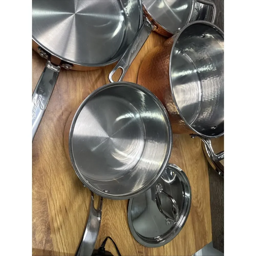 Lagostina Martellata Hammered Copper Pots & Pans Cookware 10 Piece Set